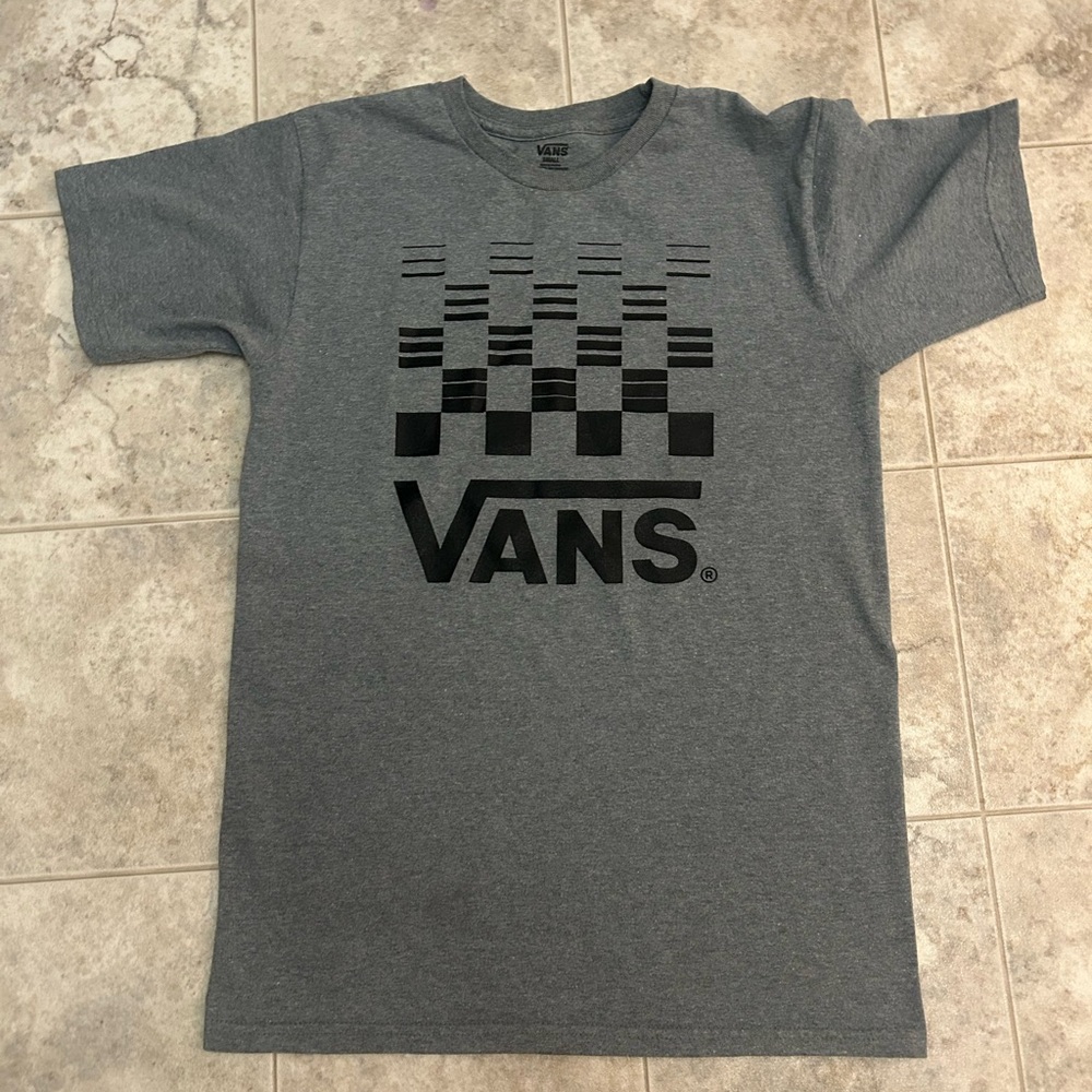 Vans Grey Tee with Black Checkered Design